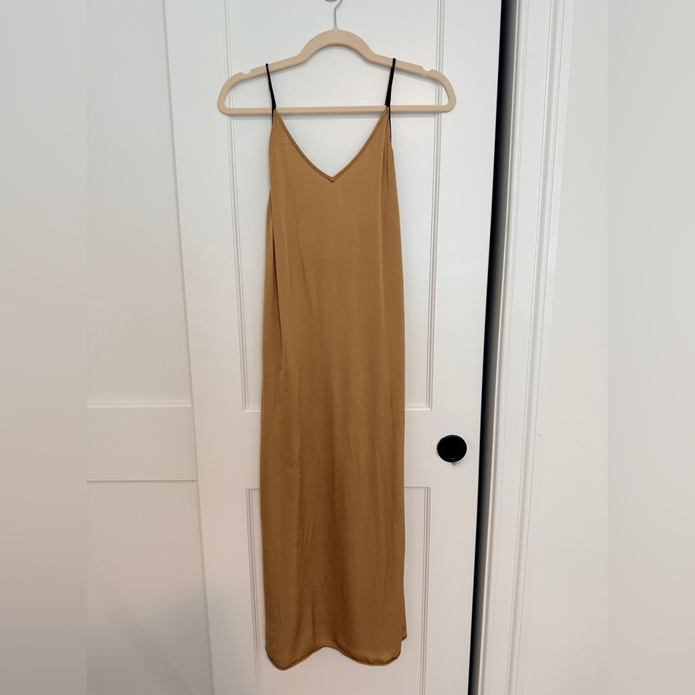 Zara Camel Slip Maxi Dress with Black Straps
